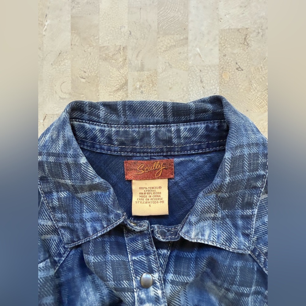 SCULLY  Western Rodeo Dress Womens Long Bell Sleeve Pearl Snap Navy Plaid‎ - S - Picture 9 of 9
